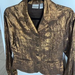 Chico’s Design vintage silk metallic blouse top size 0 (XS)
